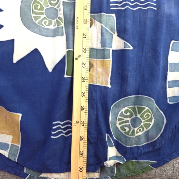 Vintage Territory Ahead Shirt Medium Blue Aztec Geometric Short Sleeve Rayon - Picture 8 of 10
